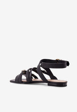 PINKO Marli 08 Leather Flat Sandals Black SD0317P001_Z99