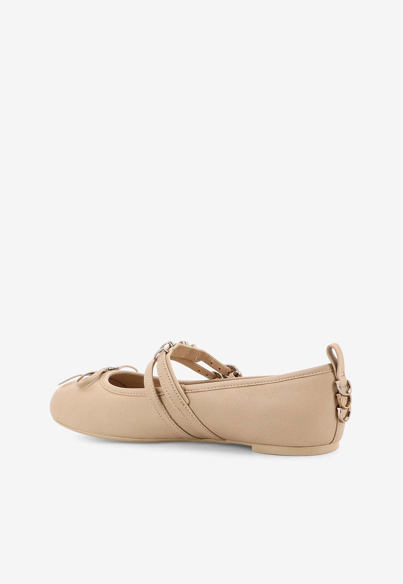 PINKO Gioia Leather Ballet Flats Beige SD0297P003_I35