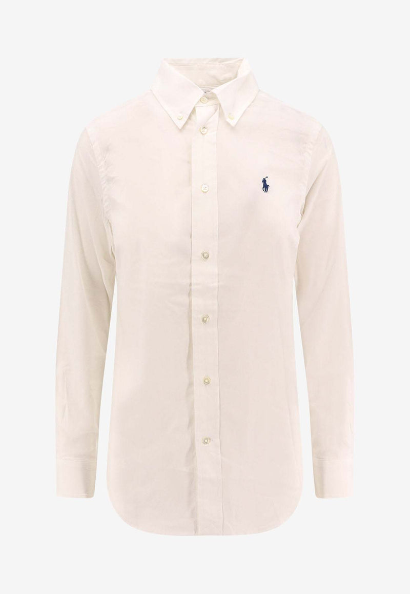 Polo Ralph Lauren Embroidered Logo Long-Sleeved ShirtWhite 211941509_002