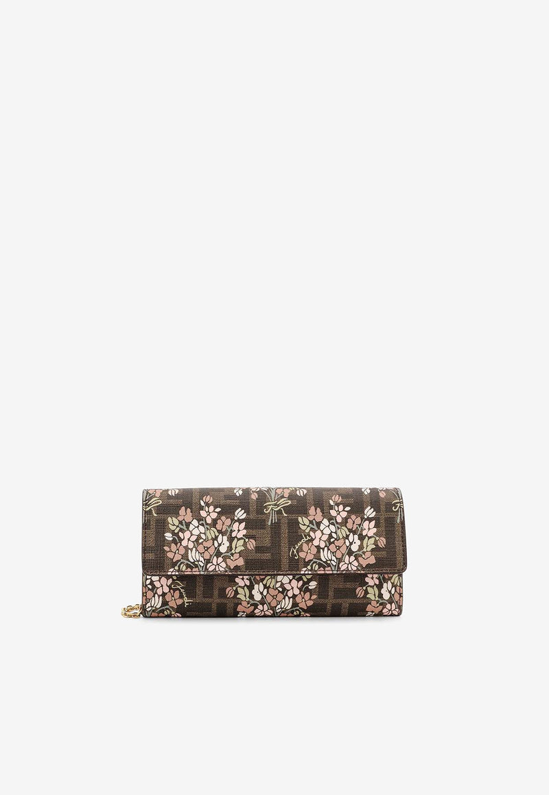 Fendi Continental Floral Chain Clutch Brown 8M0365AURF_F174H