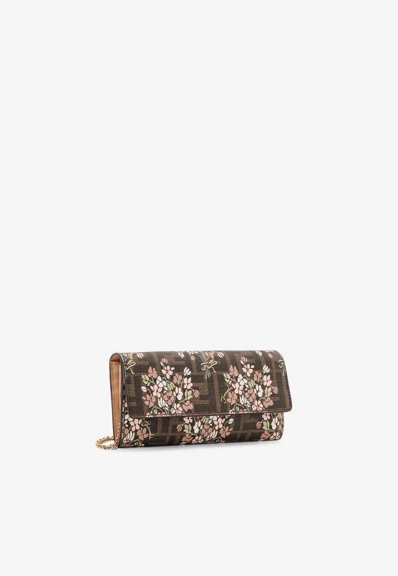 Fendi Continental Floral Chain Clutch Brown 8M0365AURF_F174H