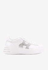 Hogan H-Stripes Rhinestone Logo Leather Sneakers White HXW5640ES90U36_B001