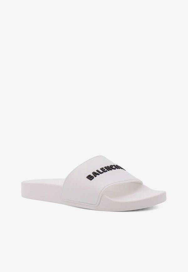 Balenciaga Embossed Logo Rubber Slides White 565547W1S80_9034