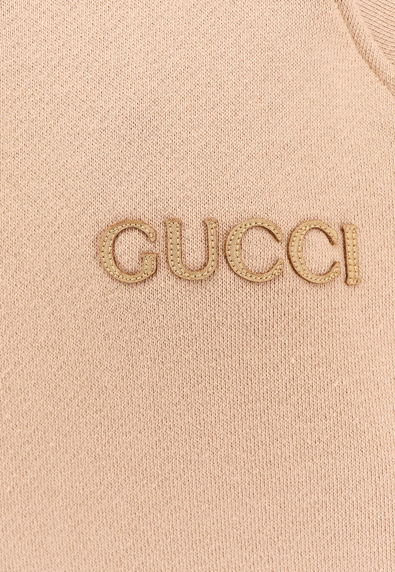 Gucci Logo Embroidered Hooded Sweatshirt Dress Beige 798683XJGS1_2323