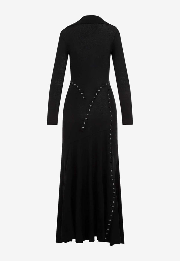 Eyelets Long-Sleeved Maxi Dress