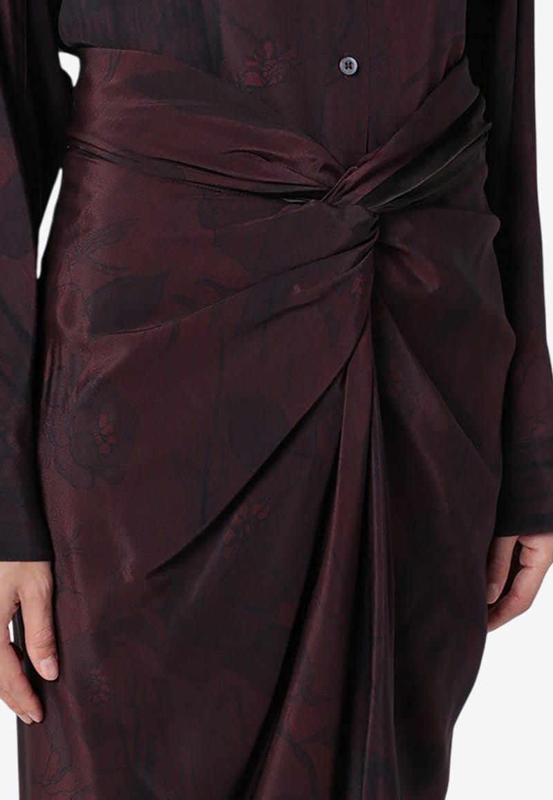 Dries Van Noten Draped Floral Midi Skirt Brown 0108069069/P_DRVNO-703