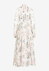 Botanical Print Silk Maxi Dress