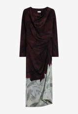 Dries Van Noten Draped Printed Midi Dress Brown 0110489069/P_DRVNO-703