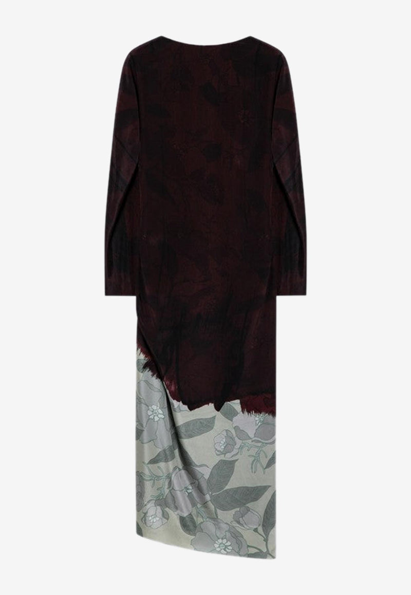 Dries Van Noten Draped Printed Midi Dress Brown 0110489069/P_DRVNO-703