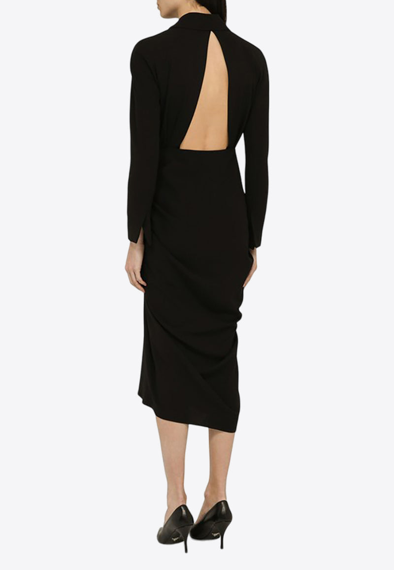 Dries Van Noten Draped Wool-Blend Midi Dress Black 0110638314/O_DRVNO-900