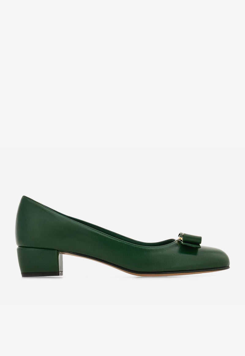 Salvatore Ferragamo Vara 30 Leather Pumps Green 01B221 VARA 1 779603 FOREST GREEN