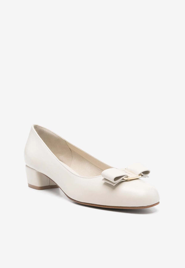 Salvatore Ferragamo Vara 30 Leather Pumps White 01B221 VARA 1 779604 MASCARPONE