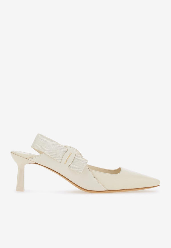 Salvatore Ferragamo Vania 55 Vara Bow Slingback Pumps White 01E904 VANIA 55 763426 MASCARPONE