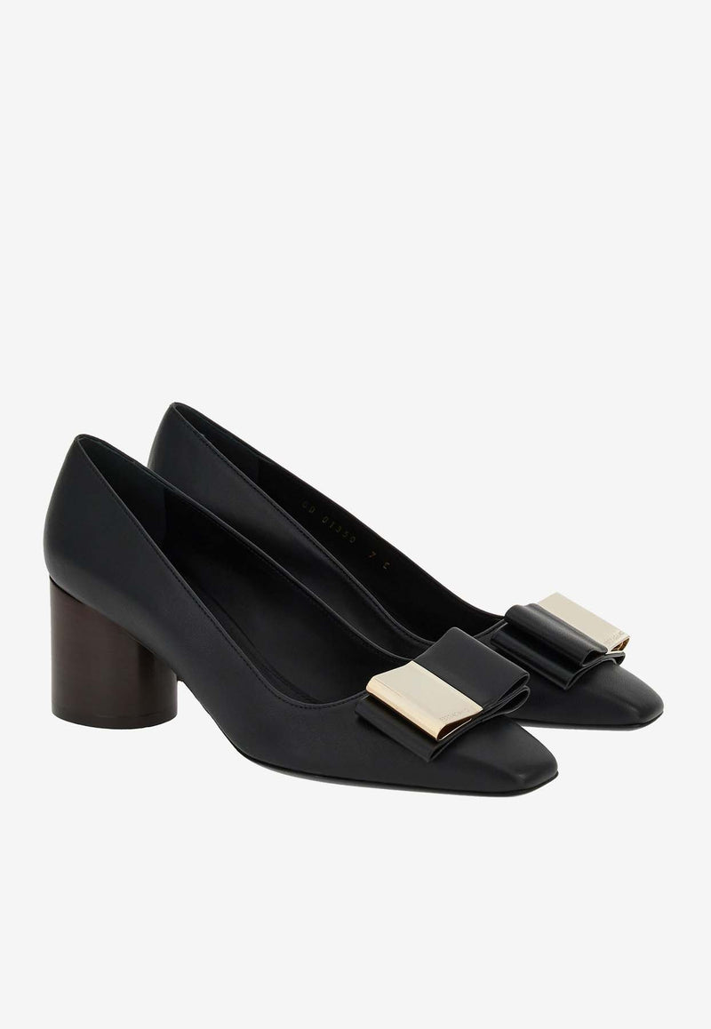 Salvatore Ferragamo Lena 60 Double-Bow Nappa Leather Pumps Black 01F619 LENA 60 763168 NERO