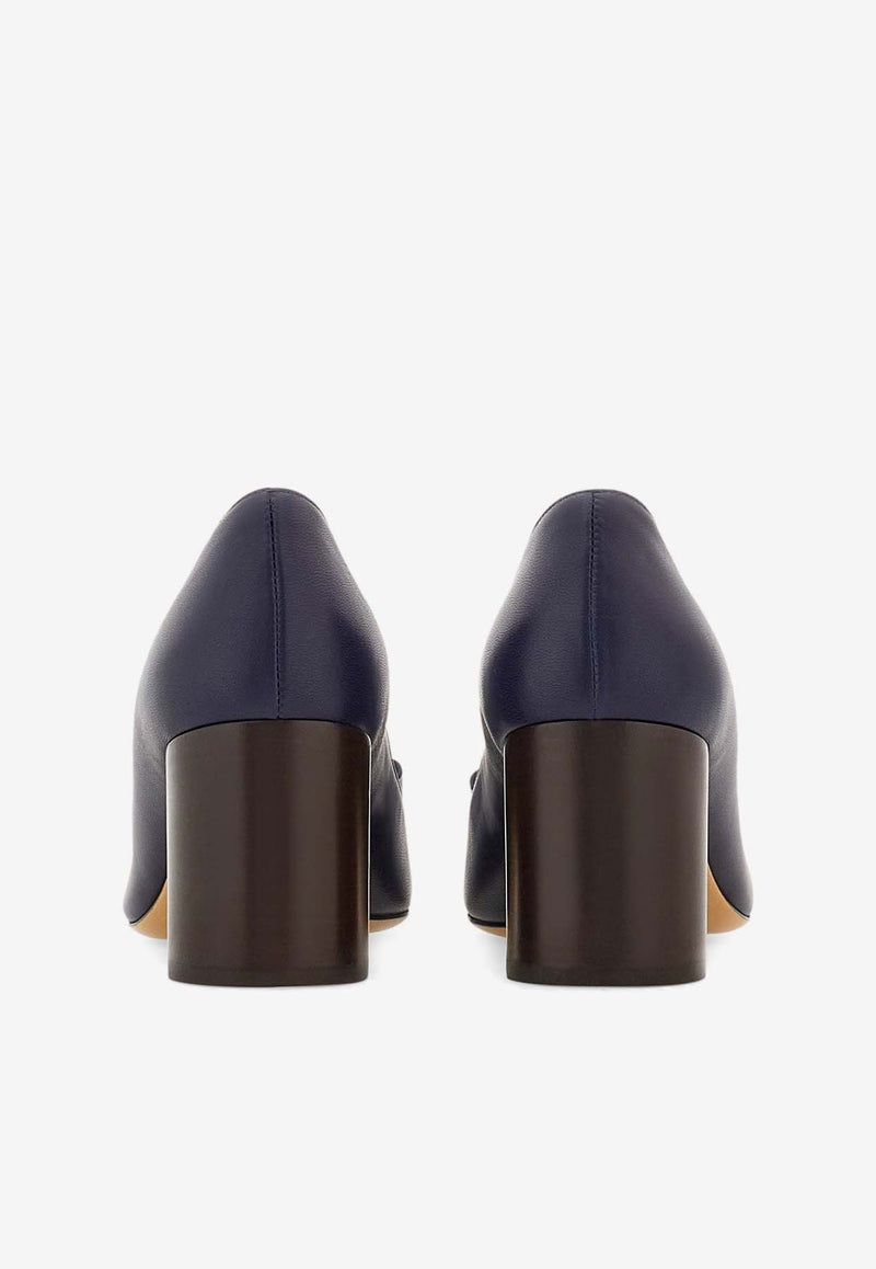 Salvatore Ferragamo Lena 60 Double-Bow Nappa Leather Pumps Midnight Blue 01F619 LENA 60 774804 MIDNIGHT