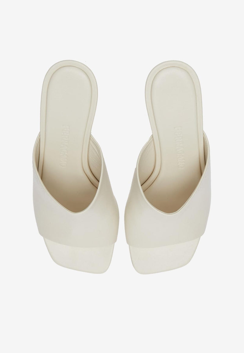 Salvatore Ferragamo Elina 70 Gancini-Heel Mules White 01F969 ASTRO 70 763351 MASCARPONE