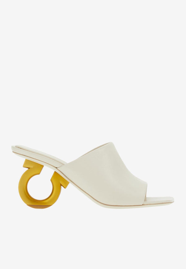 Salvatore Ferragamo Elina 70 Gancini-Heel Mules White 01F969 ASTRO 70 763351 MASCARPONE