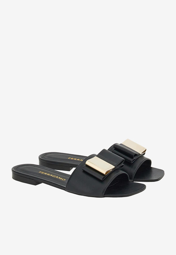 Salvatore Ferragamo Lyana Double-Bow Flat Sandals Black 01F984 LYANA 763707 NERO