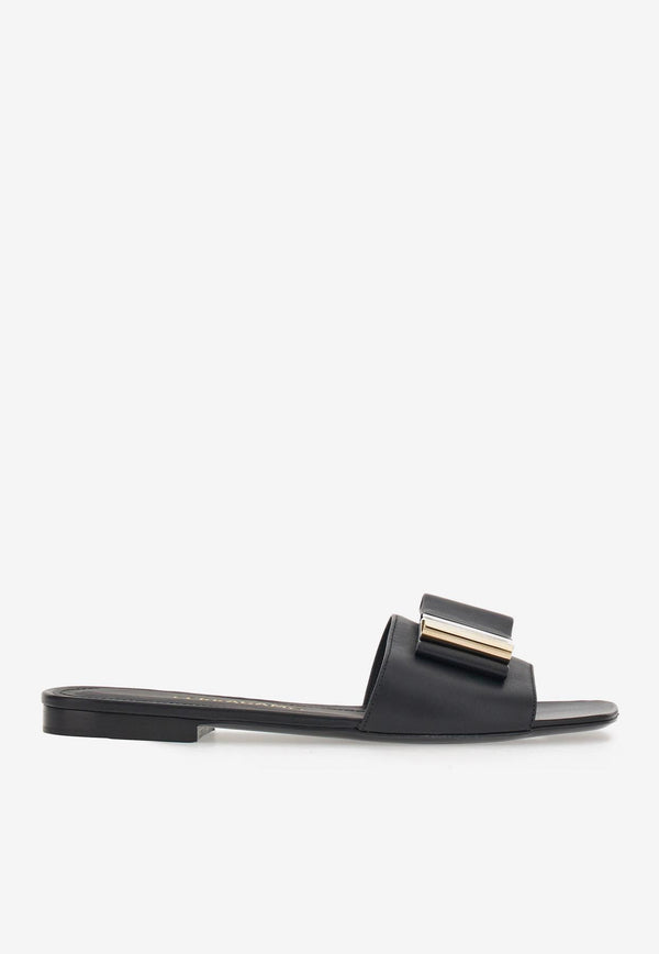 Salvatore Ferragamo Lyana Double-Bow Flat Sandals Black 01F984 LYANA 763707 NERO