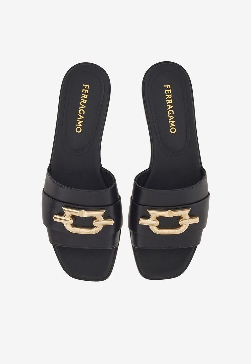 Salvatore Ferragamo Priscilla Gancini-Plaque Flat Sandals Black 01G170 PRISCILLA 763941 NERO