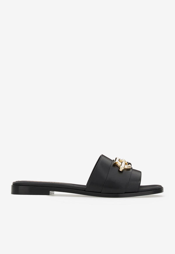 Salvatore Ferragamo Priscilla Gancini-Plaque Flat Sandals Black 01G170 PRISCILLA 763941 NERO