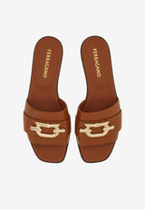 Salvatore Ferragamo Priscilla Gancini-Plaque Flat Sandals Brown 01G170 PRISCILLA 763942 NEW VICUNA