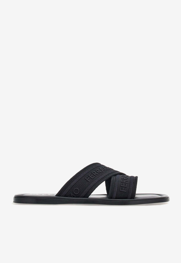 Salvatore Ferragamo Laurene Double-Strap Slides 01G833 LAURENE 769514 NERO/RICAMO