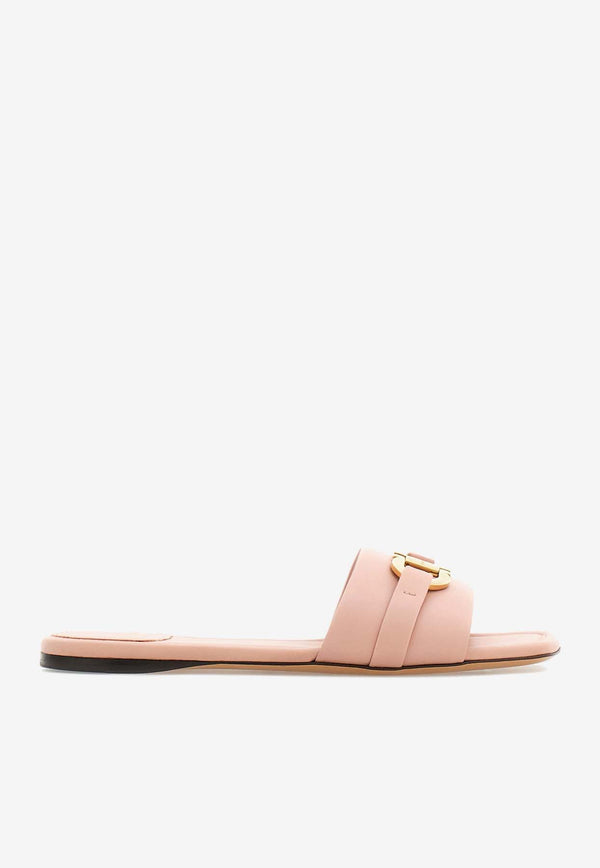 Salvatore Ferragamo Leah Gancini Flat Sandals in Calf Leather Pink 01G997 LEAH 775067 ROSE