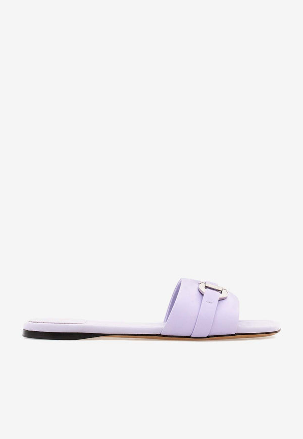 Salvatore Ferragamo Leah Gancini Flat Sandals in Calf Leather Lavender 01G997 LEAH 775068 NEW LAVANDER