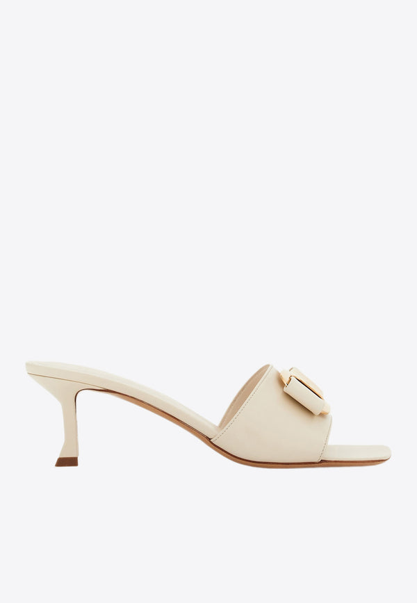 Salvatore Ferragamo Zelie 55 Vara Bow Slides 01H171 ZELIE 768715 MASCARPONE White