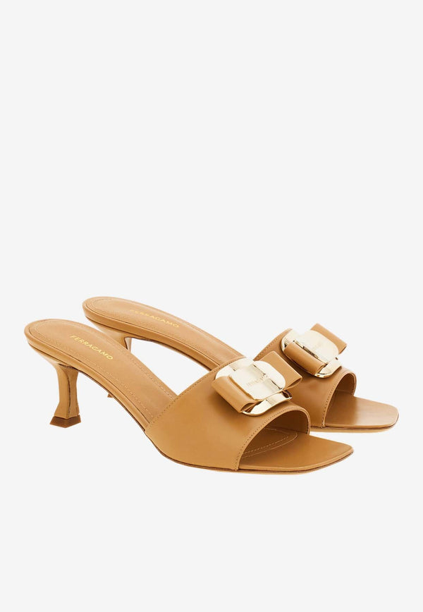 Salvatore Ferragamo Zelie 55 Vara Bow Nappa Leather Mules Camel 01H171 ZELIE 774925 LIGHT CAMEL