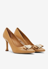 Salvatore Ferragamo Zelma 85 Vara Bow Nappa Leather Pumps Camel 01H448 ZELMA 85 774893 LIGHT CAMEL