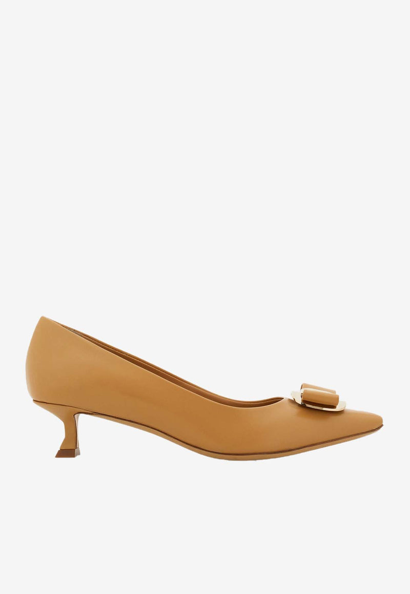 Salvatore Ferragamo Zelma 40 Vara Bow Nappa Leather Pumps Camel 01H450 ZELMA 40 774889 LIGHT CAMEL