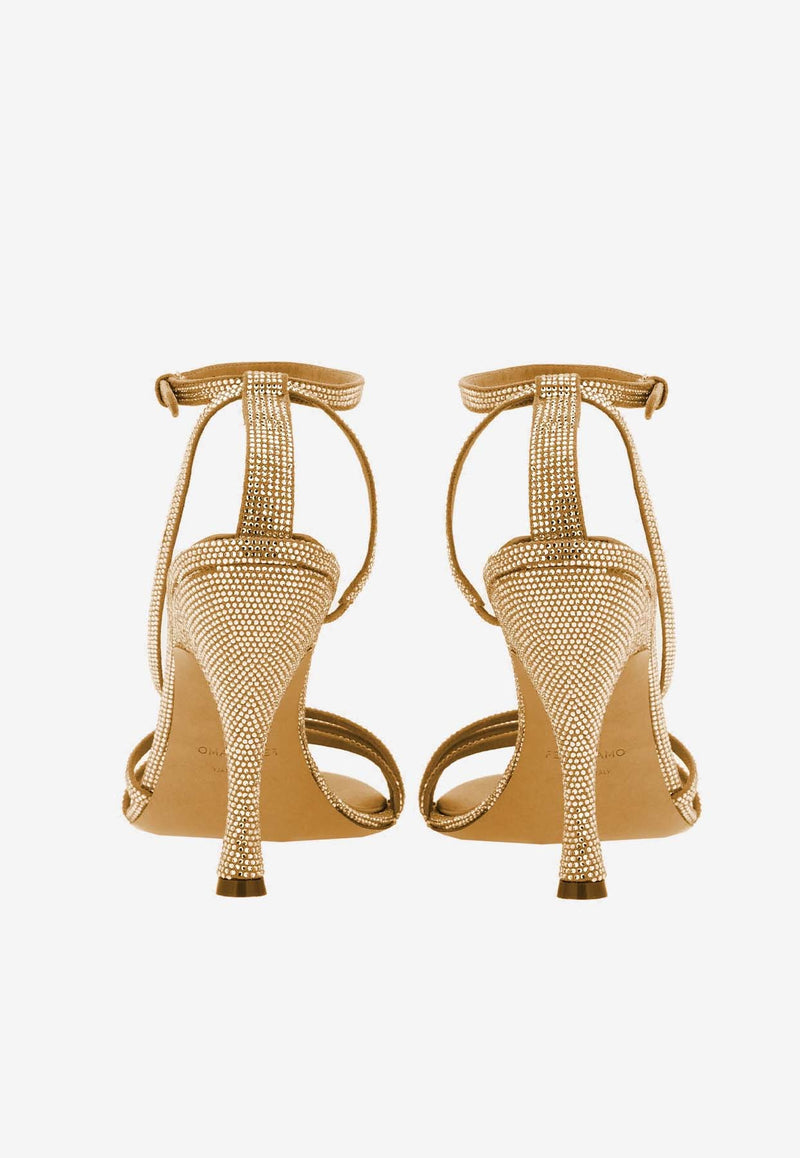 Salvatore Ferragamo Denise 105 Crystal-Embellished Sandals 01H463 DENISE X5 CR 769075 LIGHT CAMEL