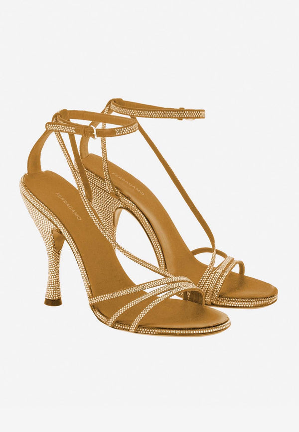 Salvatore Ferragamo Denise 105 Crystal-Embellished Sandals 01H463 DENISE X5 CR 769075 LIGHT CAMEL