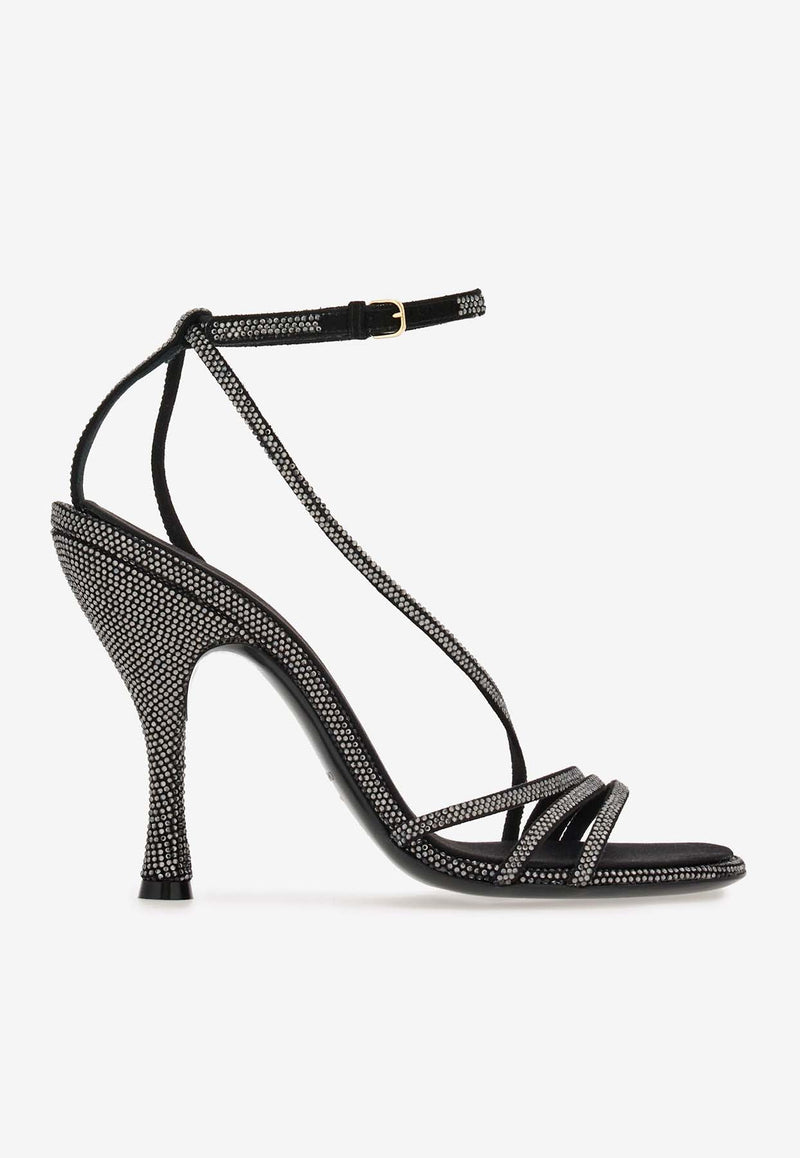 Salvatore Ferragamo Denise 105 Crystal-Embellished Sandals 01H463 DENISE X5 CR 769076 NERO