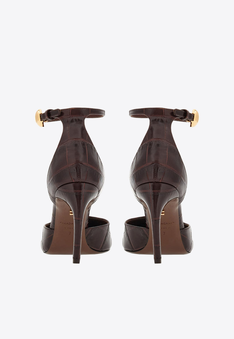 Salvatore Ferragamo Odette 95 Pumps in Croc-Embossed Leather 01H549 ODETTE 85 769283 COCOA BROWN Brown