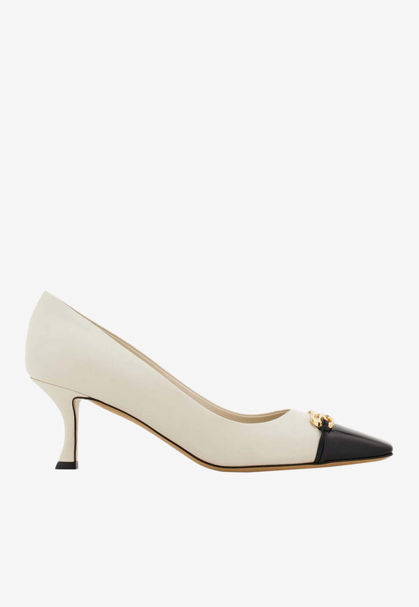 Salvatore Ferragamo Bria 60 Cap-Toe Pumps in Calf Leather Cream 01I223 BRIA 60 774956 MASCARPONE