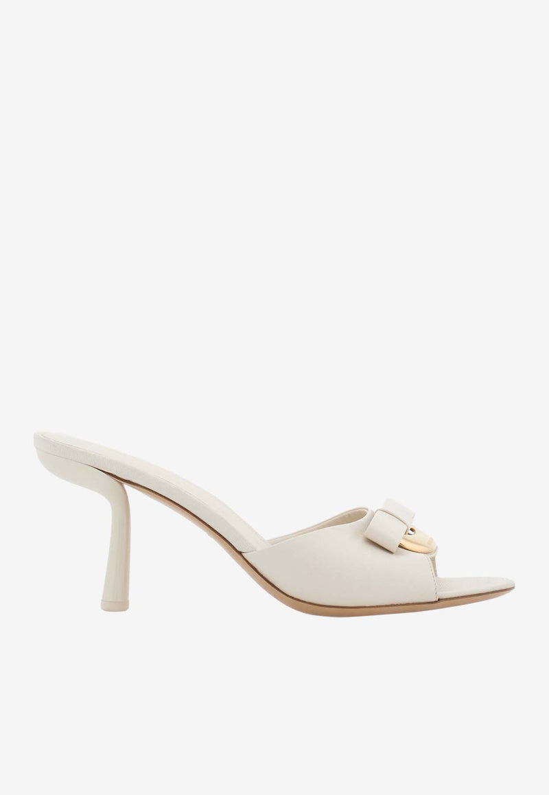 Salvatore Ferragamo Elida 70 Drop Bow Calf Leather Mules Cream 01I336 ELIDA 70 G 774564 MASCARPONE