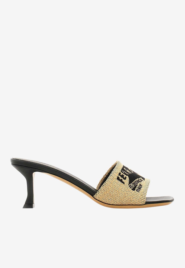 Salvatore Ferragamo Zenobia 55 Logo Jacquard Mules Beige 01I616 ZENOBIA55 774120 PAGL/NERO