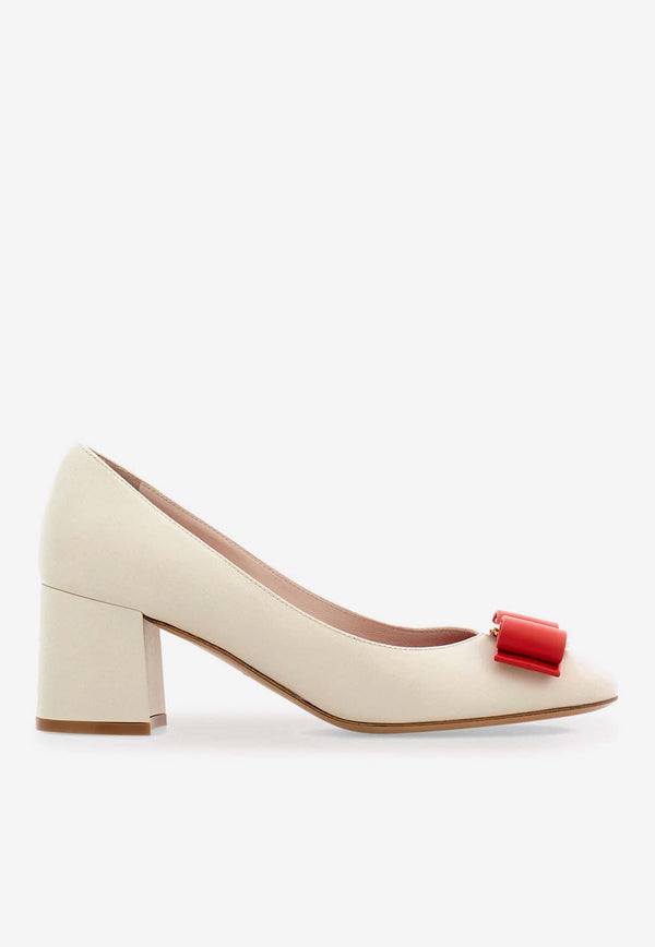 Salvatore Ferragamo Melena 60 Vara Bow Calf Leather Pumps Cream 01I727 MELENA 774735 MASCARPONE