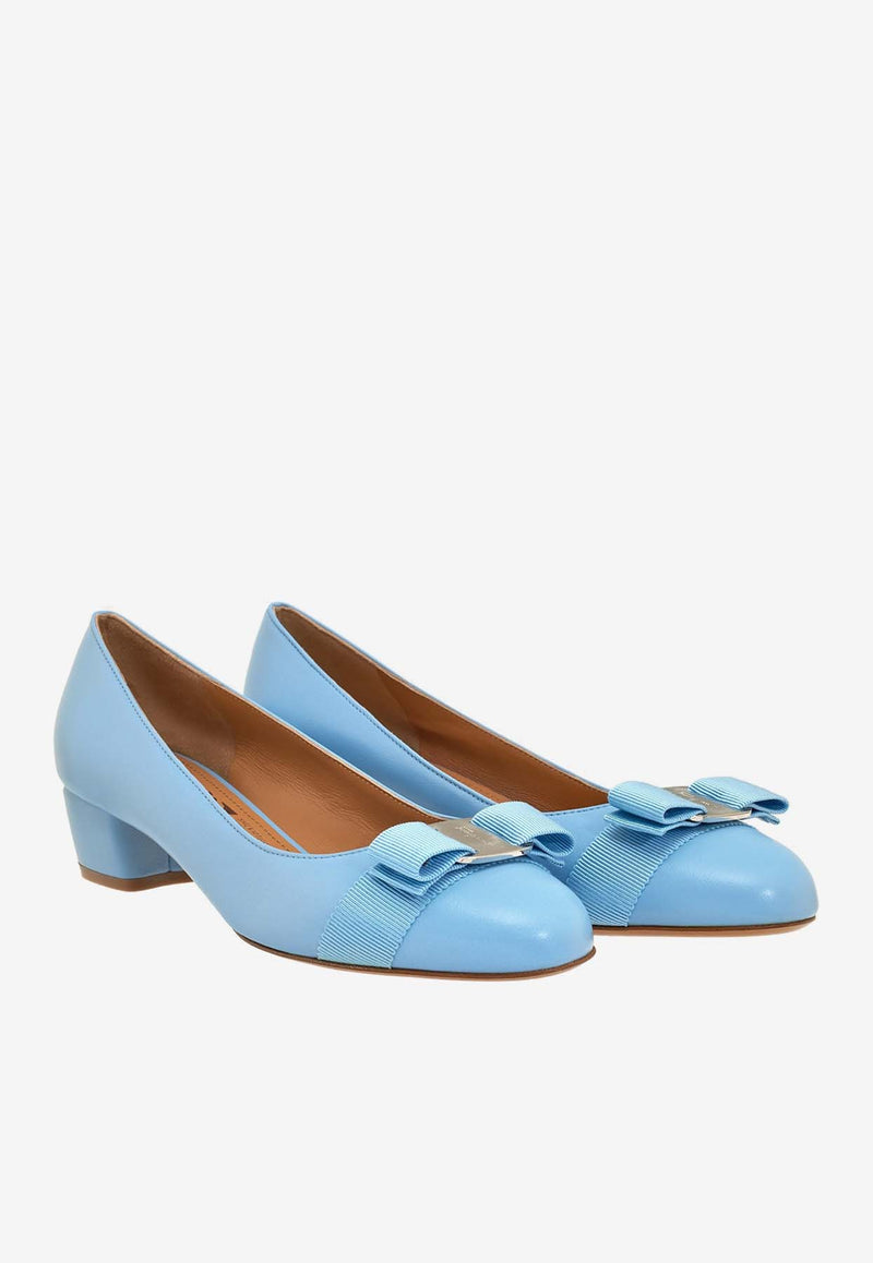 Salvatore Ferragamo Vara 30 Nappa Leather Pumps Sky Blue 01I745 VARA SOFT 775751 SKY BLUE