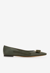 Salvatore Ferragamo Zea Sam Leather Pointed-Toe Flats Green 01I752 ZEA SAM 779482 UNIFORM GREEN