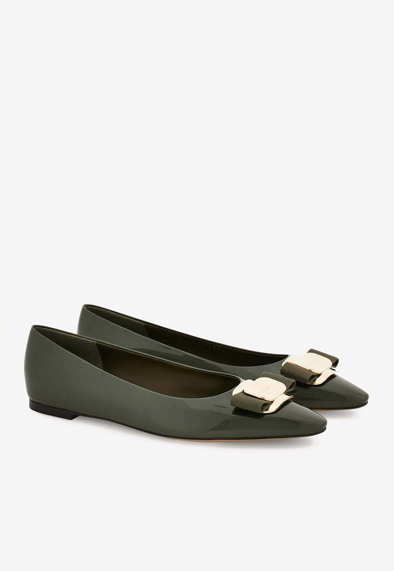 Salvatore Ferragamo Zea Sam Leather Pointed-Toe Flats Green 01I752 ZEA SAM 779482 UNIFORM GREEN