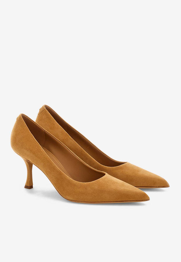 Salvatore Ferragamo Elydea 70 Pointed Suede Pumps Camel 01J047 ELYDEA 70 776884 CAMEL