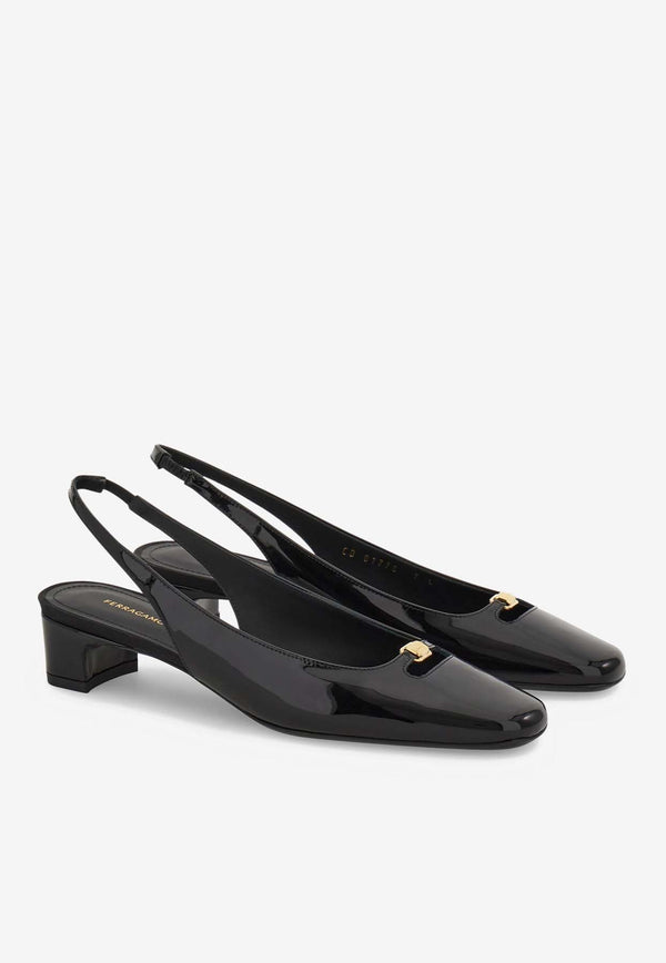 Salvatore Ferragamo Saida 30 Patent-Leather Slingback Pumps Black 01J444 SAIDA 779796 NERO