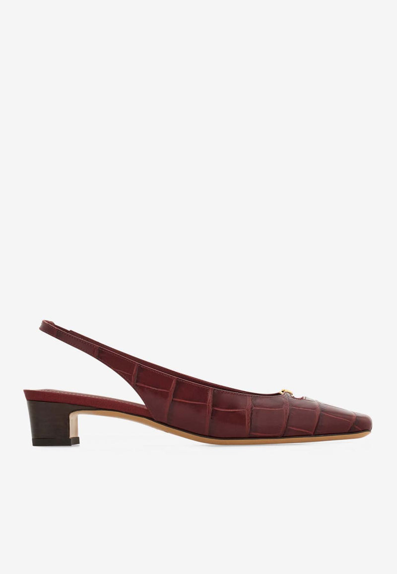 Salvatore Ferragamo Saida 30 Croc-Embossed Slingback Pumps Bordeaux 01J637 SAIDA C 779794 BORGOGNA