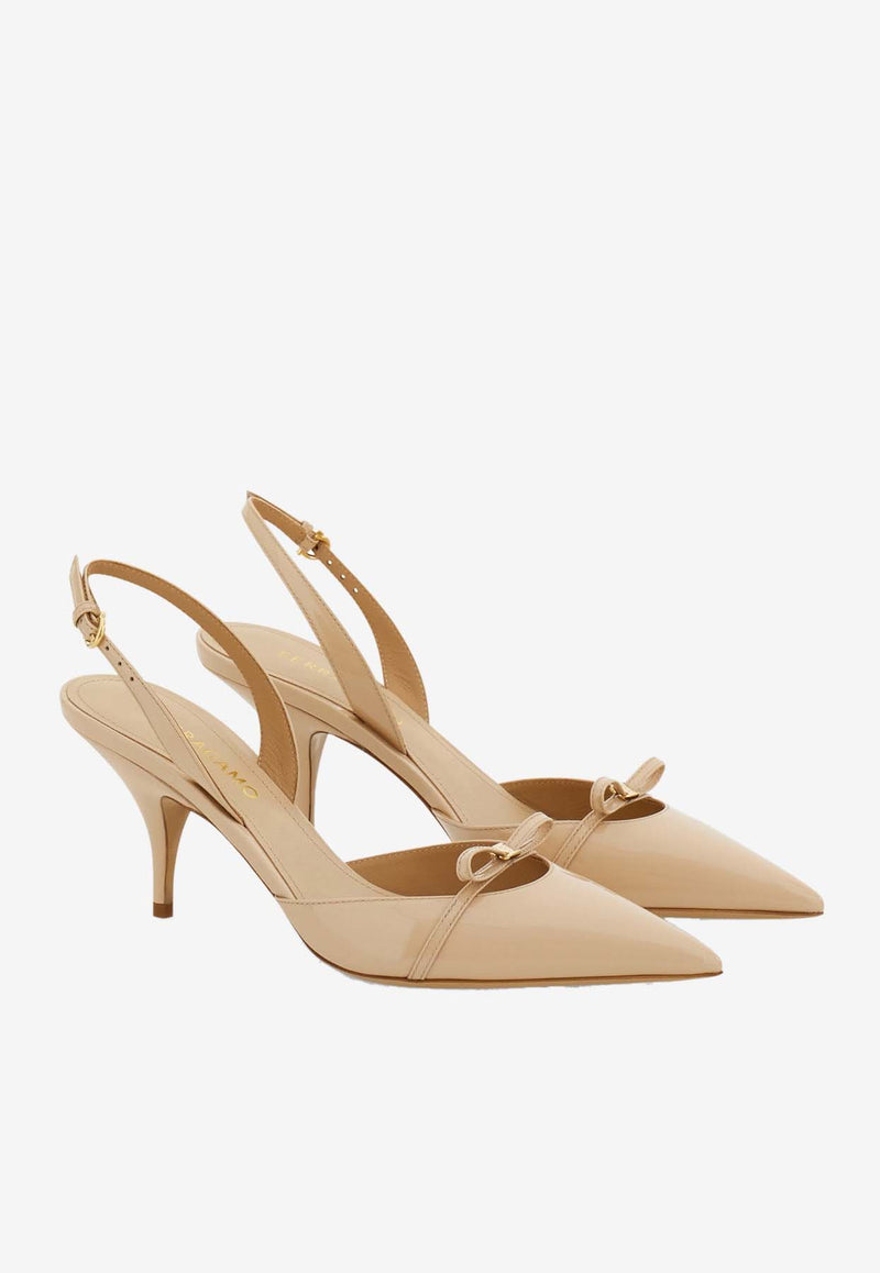 Salvatore Ferragamo Gylla 70 Mini-Bow Slingback Pumps Beige 01J694 GYLLA 70 781106 NUDE