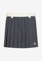 Logo Wool Pleated Mini Skirt