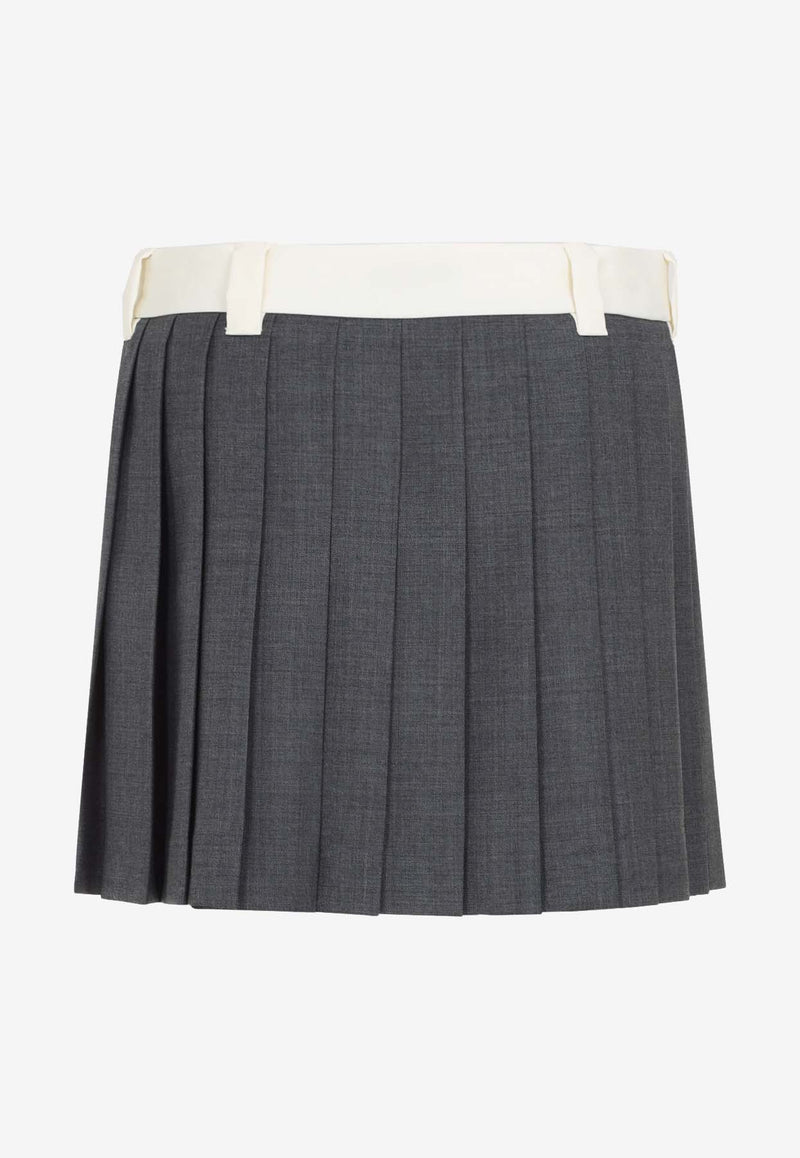 Logo Wool Pleated Mini Skirt